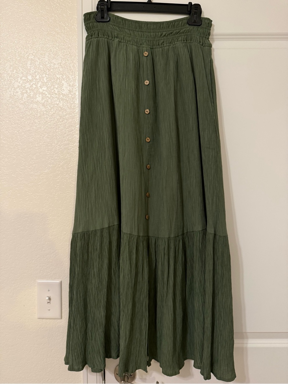 Final Touch Olive Green Button-Front Maxi Skirt